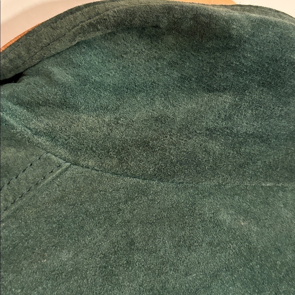 Vintage 1990s Dark Green Suede Jacket with Tan Accents Winter Fashion Coat 2X - Picture 17 of 17
